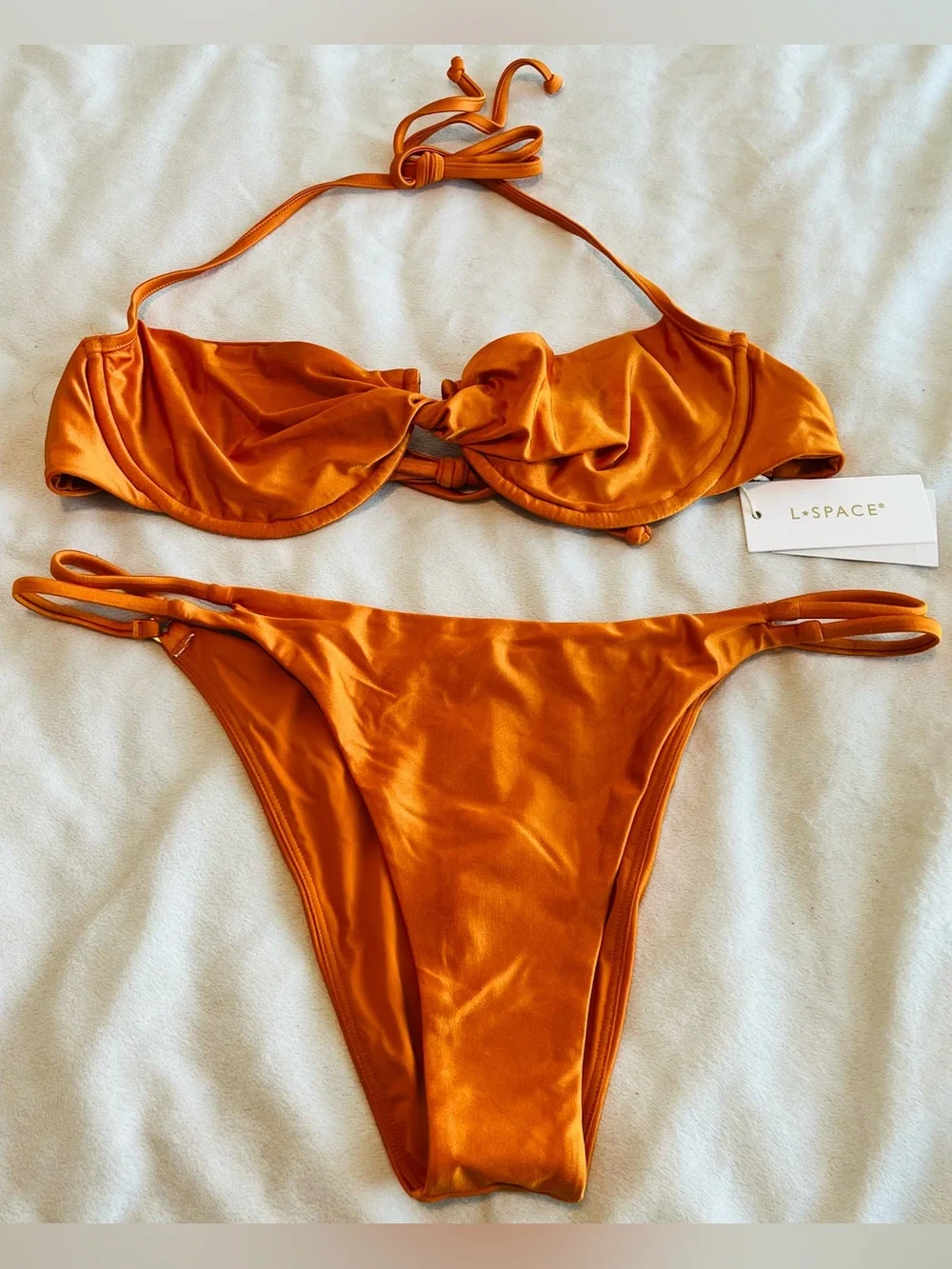 L*Space Bikini Set Toni Top & Wilder Bitsy Bottom Large/XL Orange Resortwear